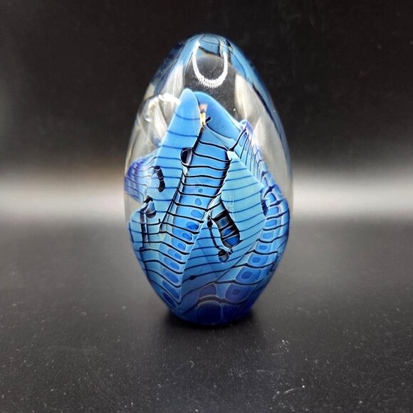 Robert Eickholt Paperweight Blue Snakeskin Reptile Studio Art Glass 3.5"H Signed - Picture 1 of 11